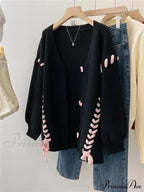 Heart Buttons Ribbion Charming Lace Up Cardigan image 8