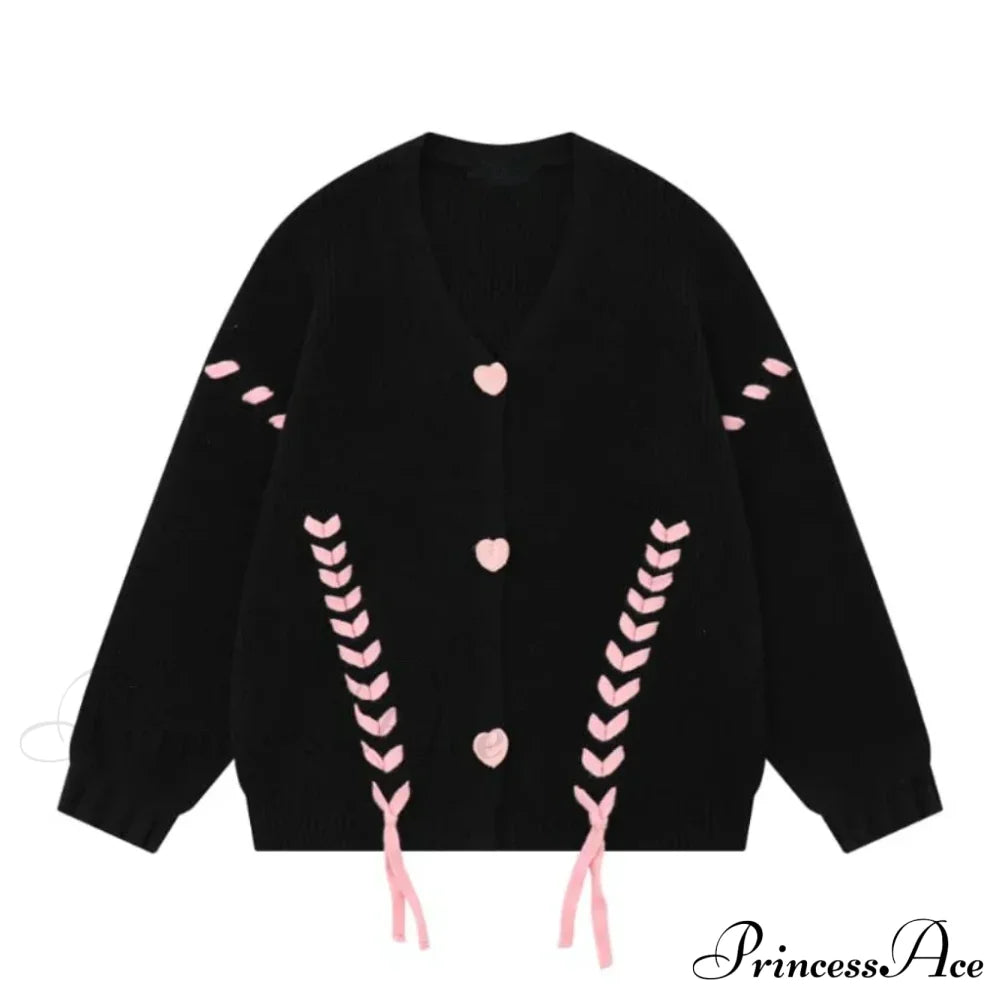 Heart Buttons Ribbion Charming Lace Up Cardigan image 4