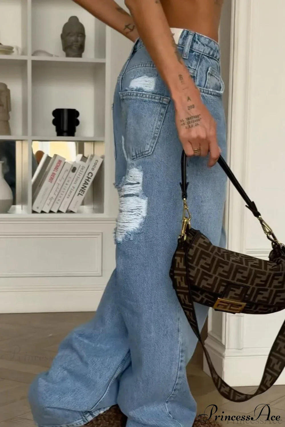 Heart Distressed Low Waist Wide Leg Straight Jeans image 4