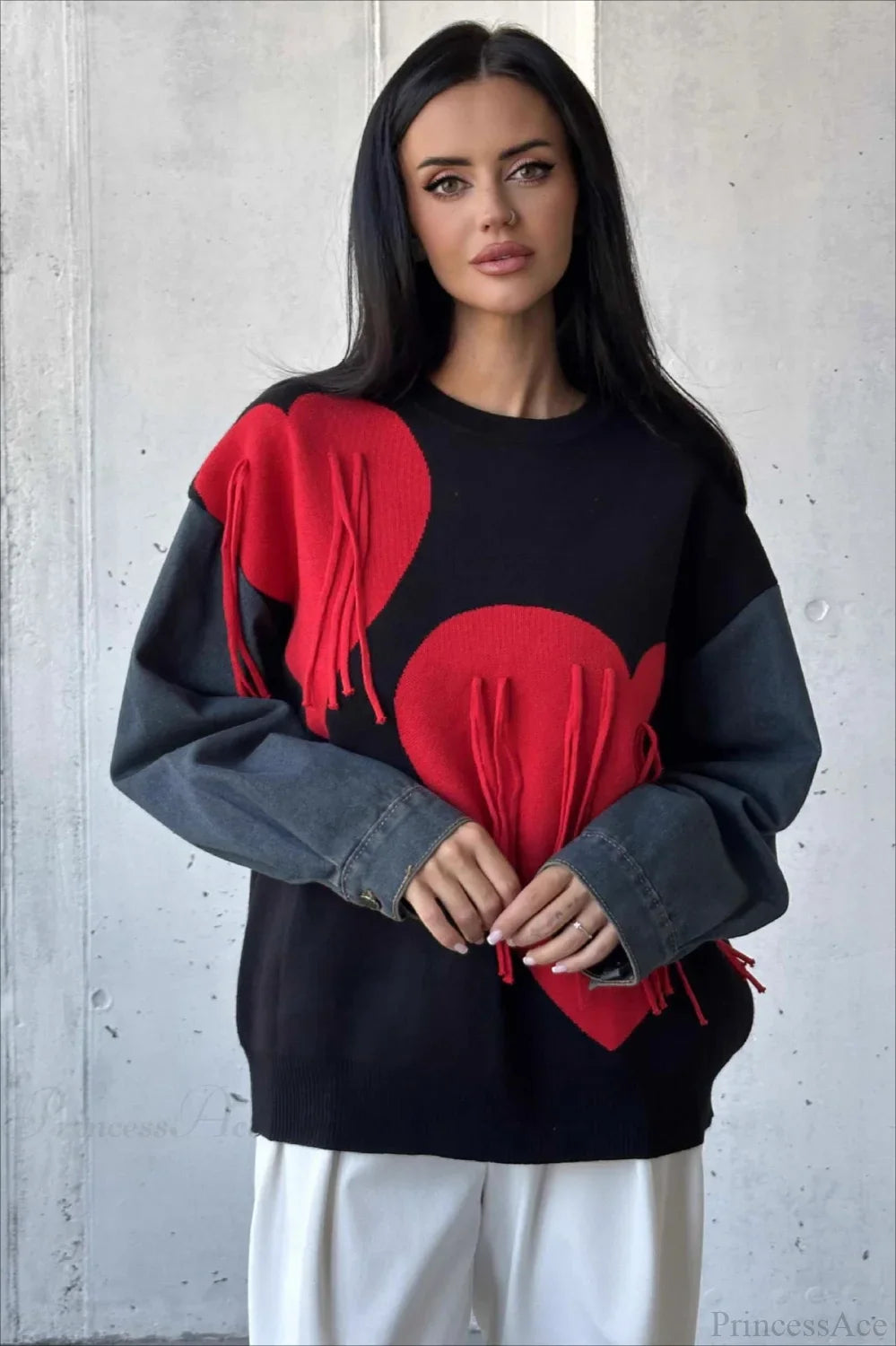 Heart Fringe Loose Chic Knit Sweater image 4