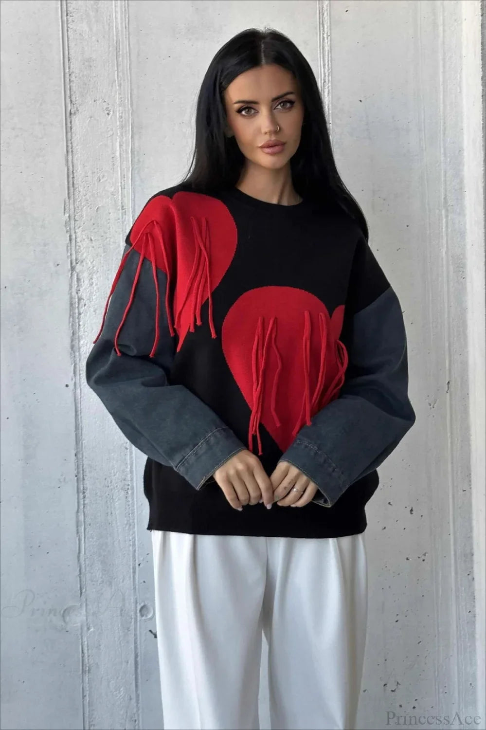Heart Fringe Loose Chic Knit Sweater image 2