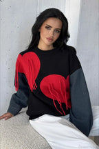 Heart Fringe Loose Chic Knit Sweater image 1