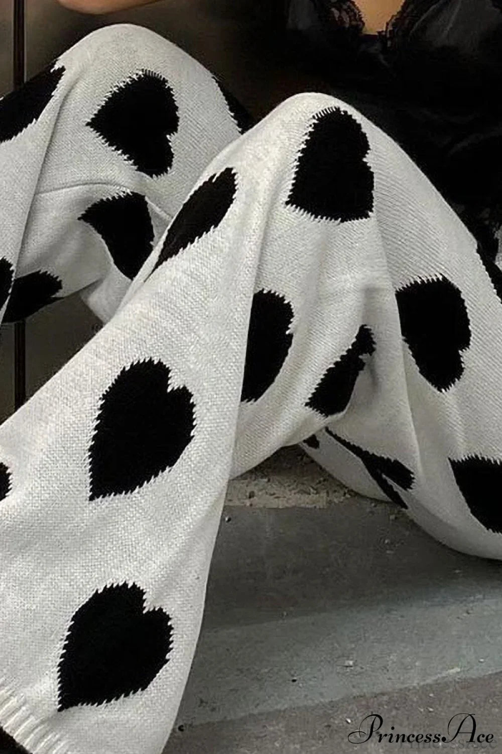 Heart Pattern Knit Wide Leg Pants image 3