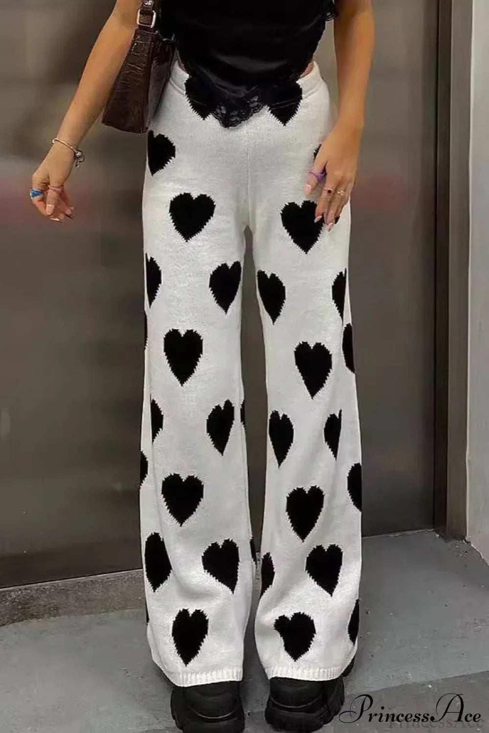 Heart Pattern Knit Wide Leg Pants image 2