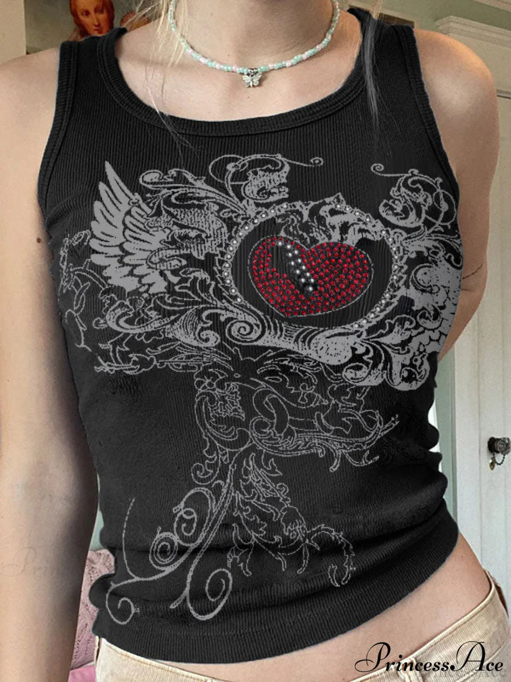 Heart Print Graceful White Crop Top image 1