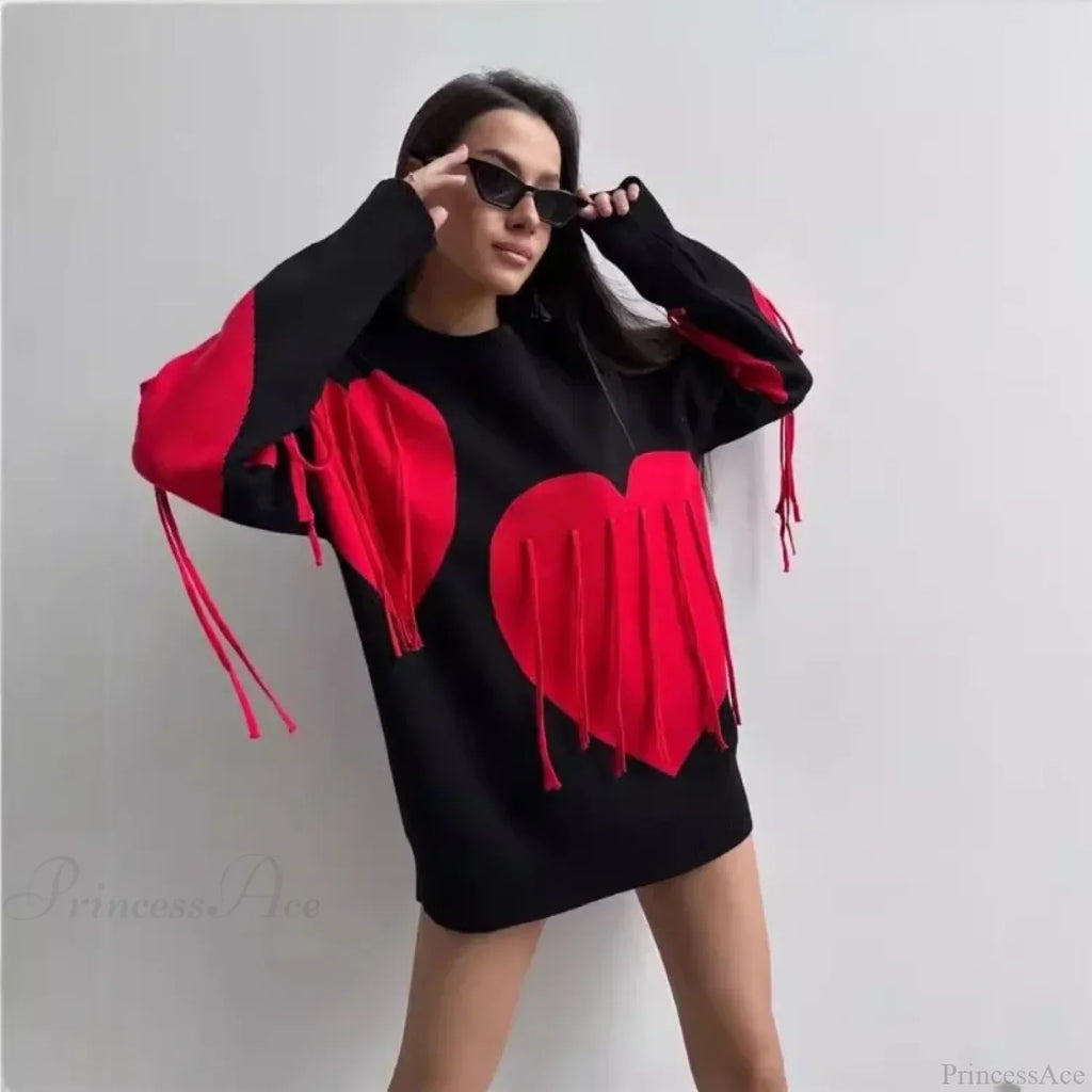 Heart Print O-neck Long Sleeve Sweater image 6