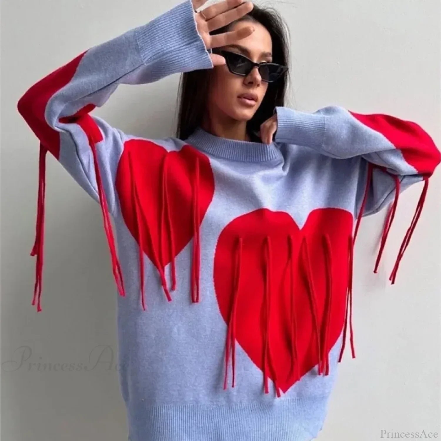 Heart Print O-neck Long Sleeve Sweater image 10