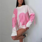 Heart Print O-neck Long Sleeve Sweater image 9