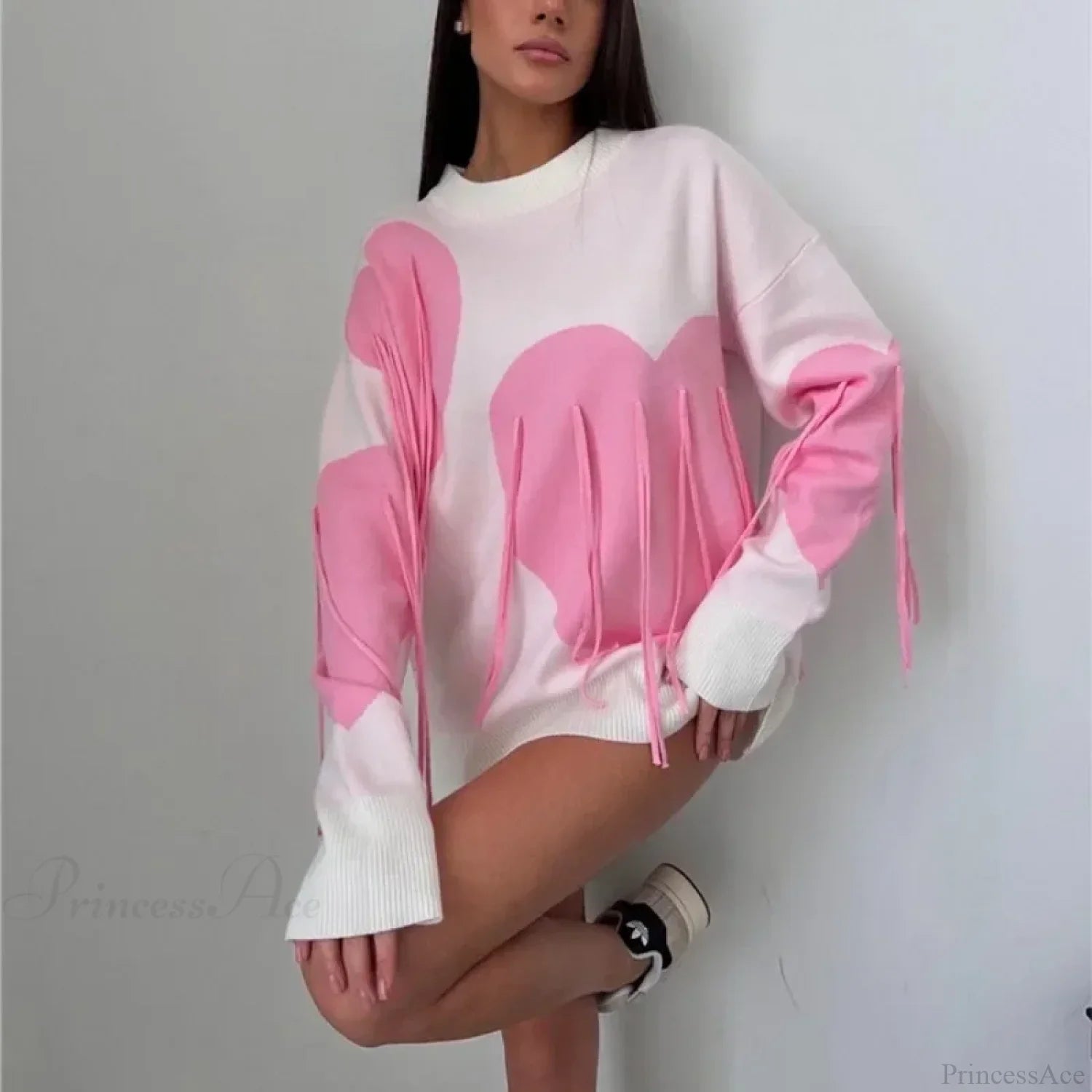 Heart Print O-neck Long Sleeve Sweater image 9