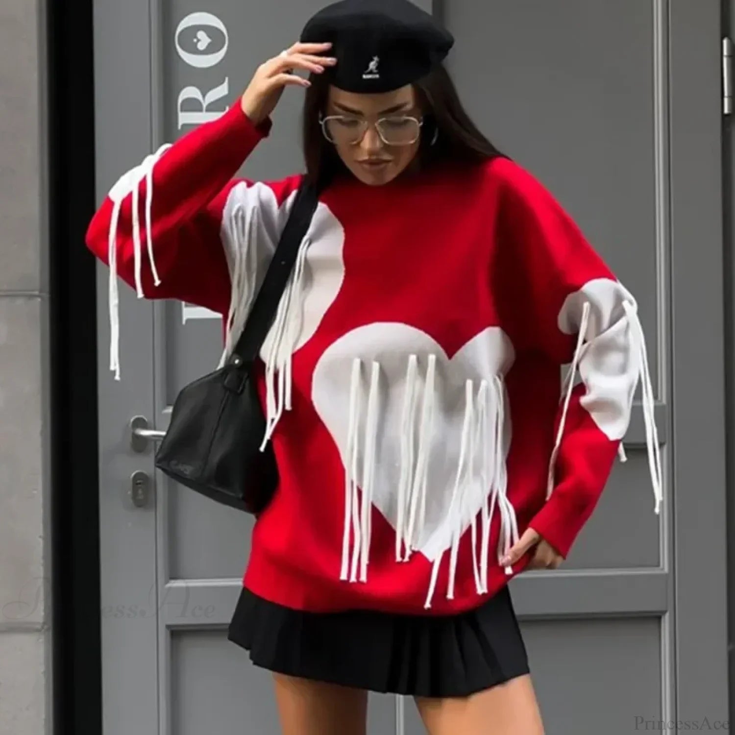 Heart Print O-neck Long Sleeve Sweater image 11