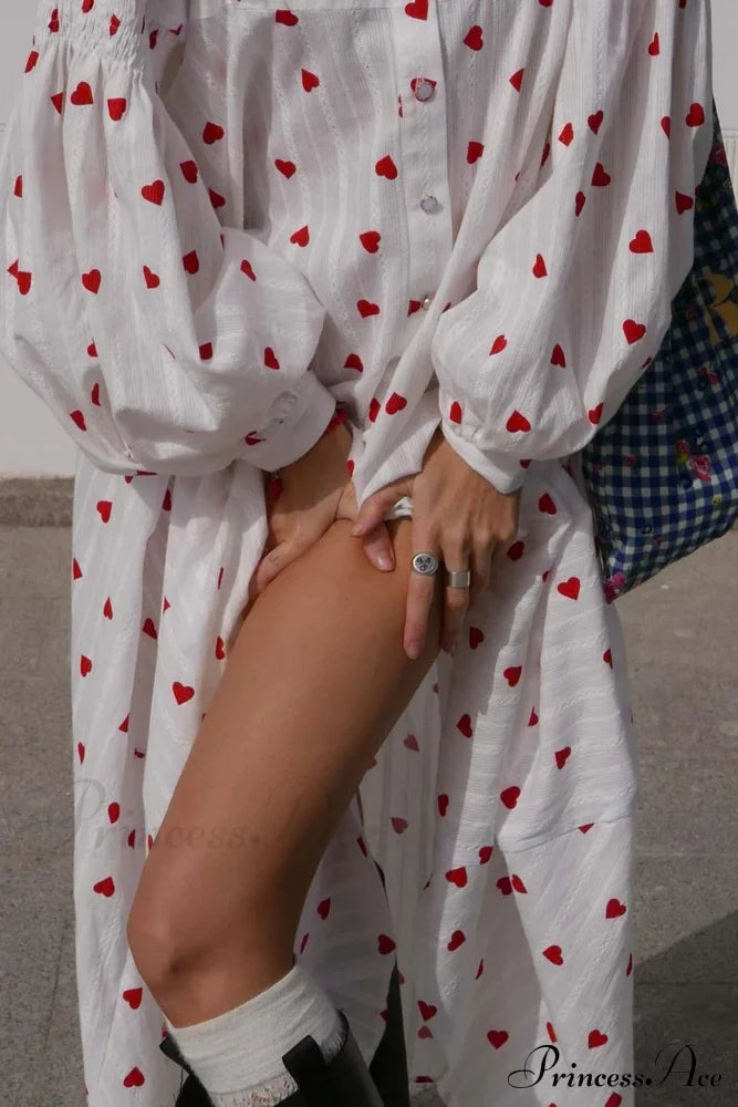 Heart Print Puff Sleeve Cotton Dress image 6