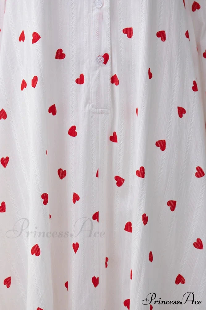 Heart Print Puff Sleeve Cotton Dress image 8