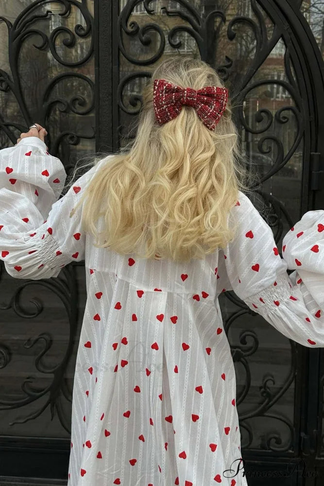 Heart Print Puff Sleeve Cotton Dress image 3