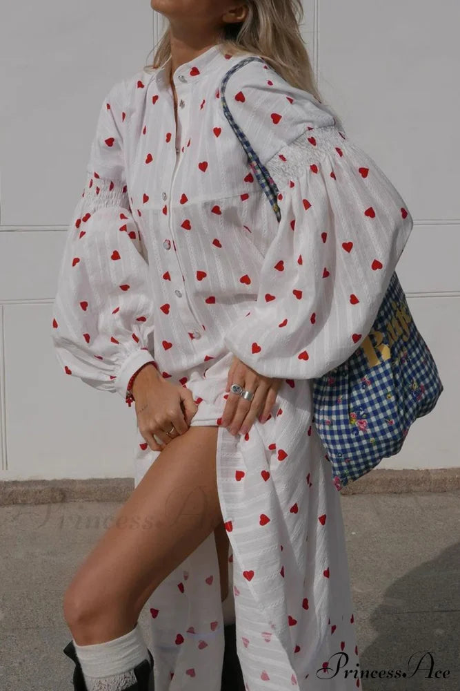 Heart Print Puff Sleeve Cotton Dress image 2