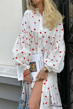 Heart Print Puff Sleeve Cotton Dress image 1