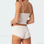 Heart Printed Kawaii Lace Trim Camis Micro Shorts Two Pieces Set image 2