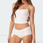 Heart Printed Kawaii Lace Trim Camis Micro Shorts Two Pieces Set image 5
