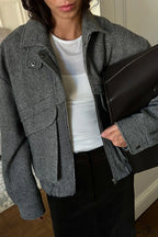 Herringbone Stand Collar Zip Pocket Coat image 2
