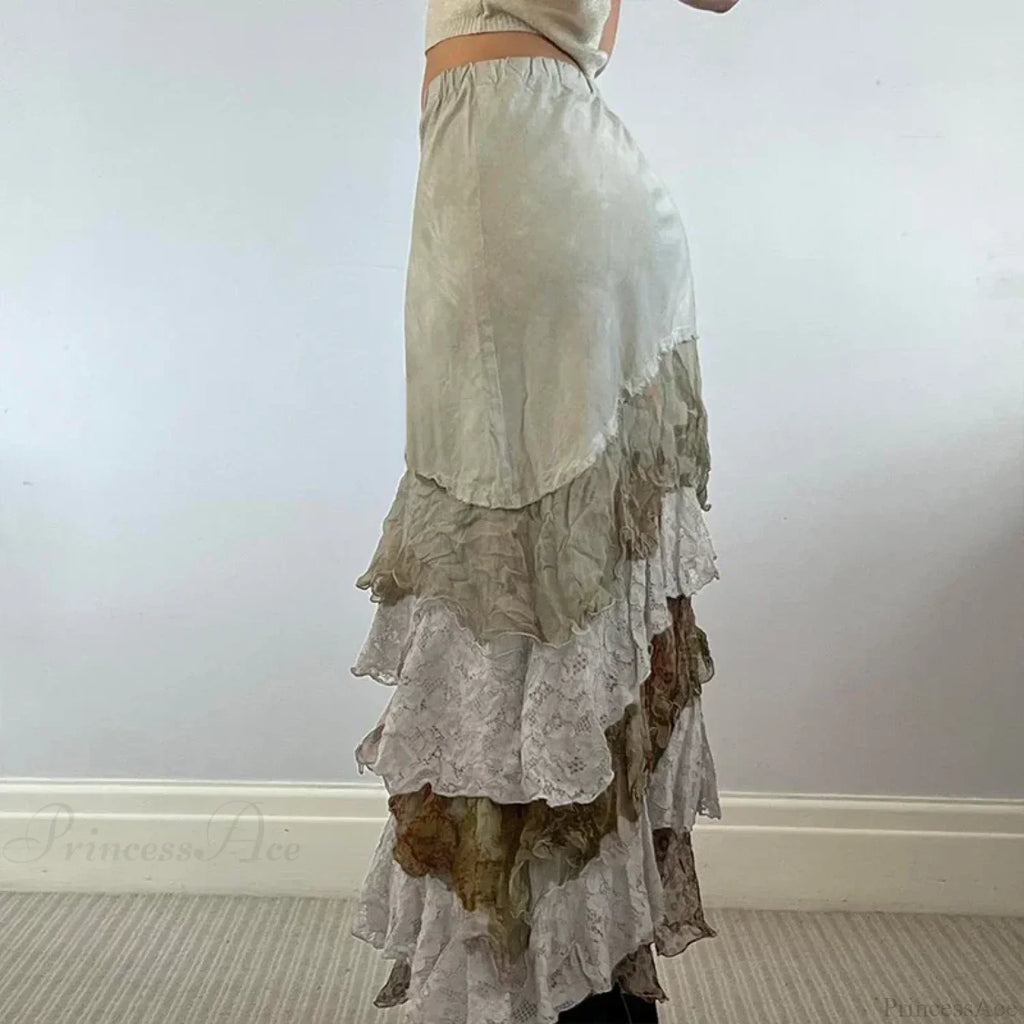 HEYounGIRL Y2K Aesthetic Lace Tiered Irregular Skirt Mori Girl image 2