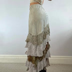 HEYounGIRL Y2K Aesthetic Lace Tiered Irregular Skirt Mori Girl image 2