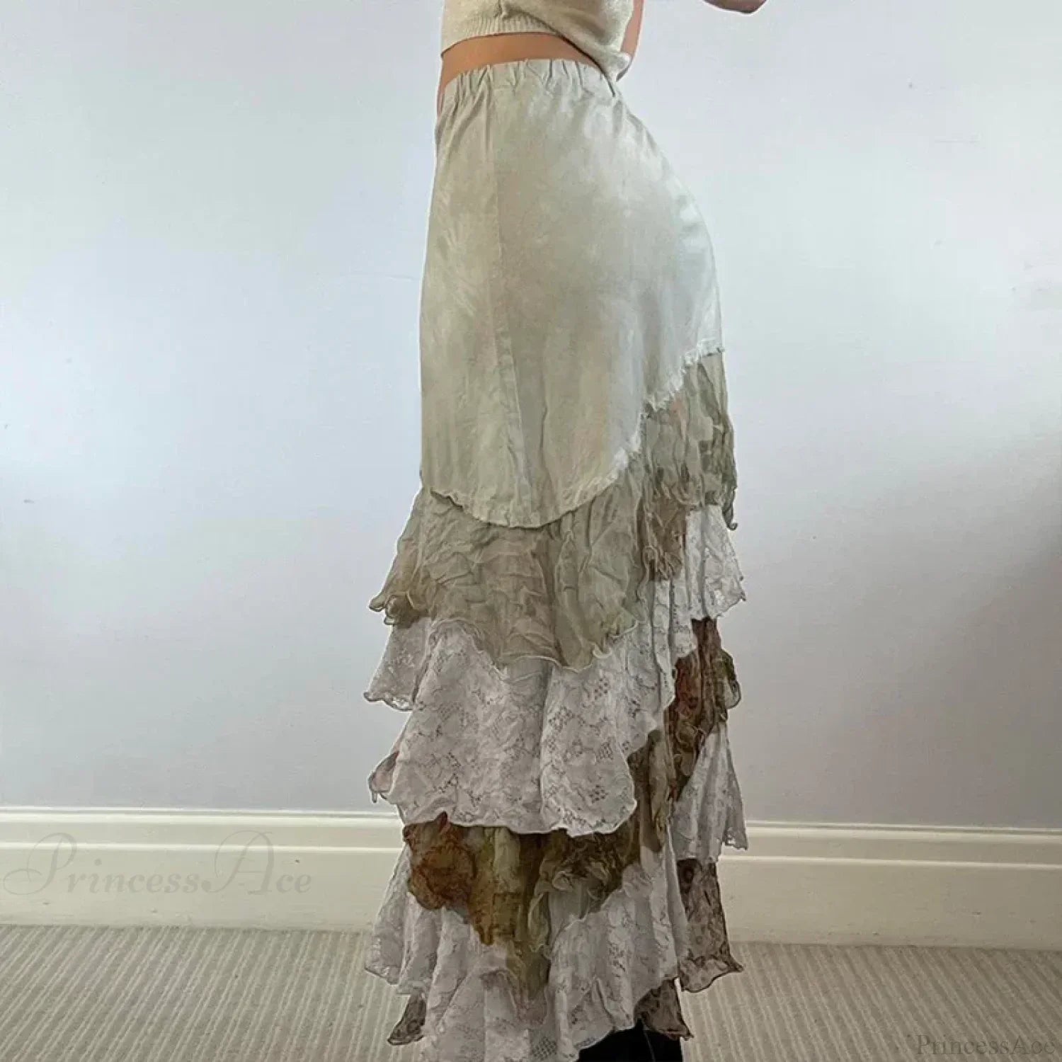 HEYounGIRL Y2K Aesthetic Lace Tiered Irregular Skirt Mori Girl image 2