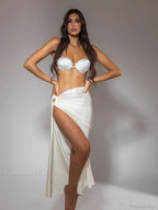 High Fork Skirt Shell Bikini Three Piece Swimsuit image 2