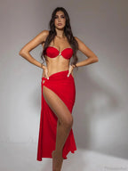 High Fork Skirt Shell Bikini Three Piece Swimsuit image 5