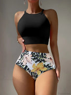 High Neck Floral Swim Two Piece Set image 3