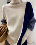 High Neck Loose Oversized Color Block Wool Sweater image 1