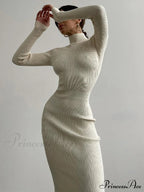 High Neck Rib Knit Pullover Sweater Sophisticated Wide Leg Pants Matching Set - Red image 3