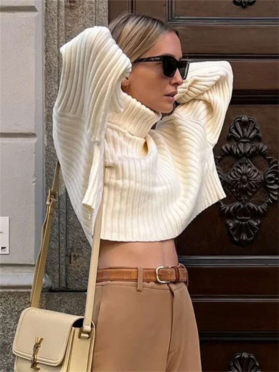 High Neck Ribbed Cropped Sweater image 4