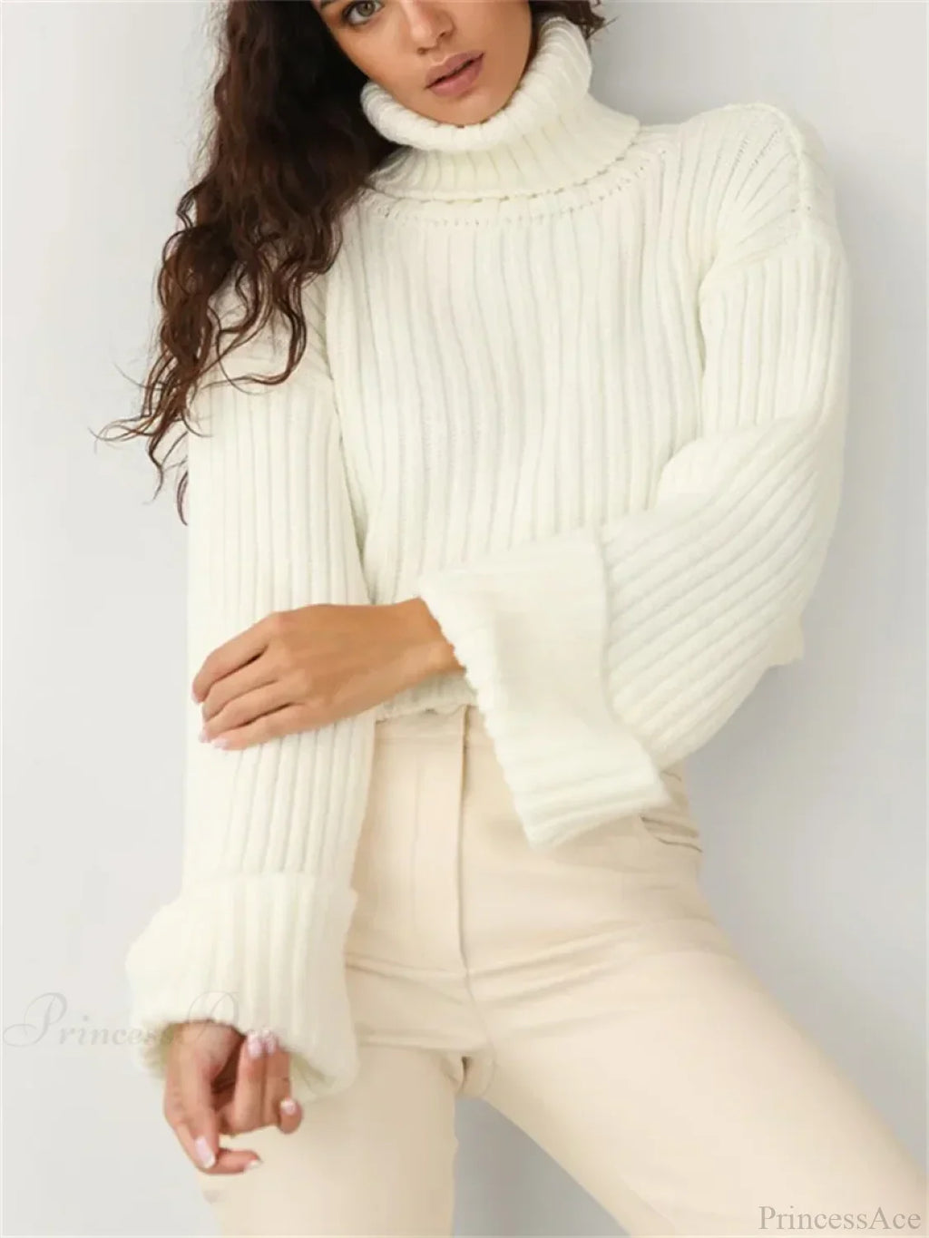 High Neck Ribbed Cropped Sweater image 2