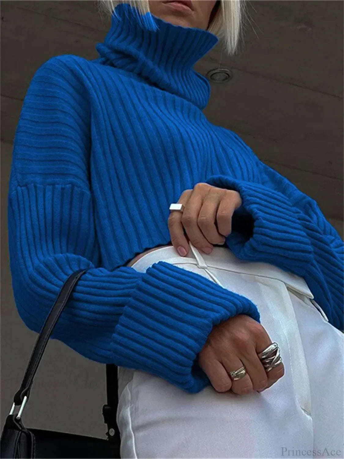 High Neck Ribbed Cropped Sweater image 6