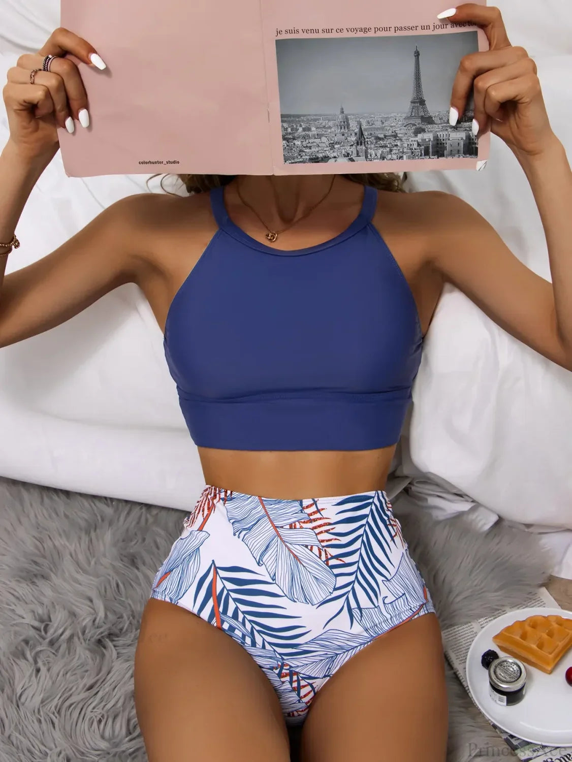 High Neck Solid Print Two Piece Set image 2