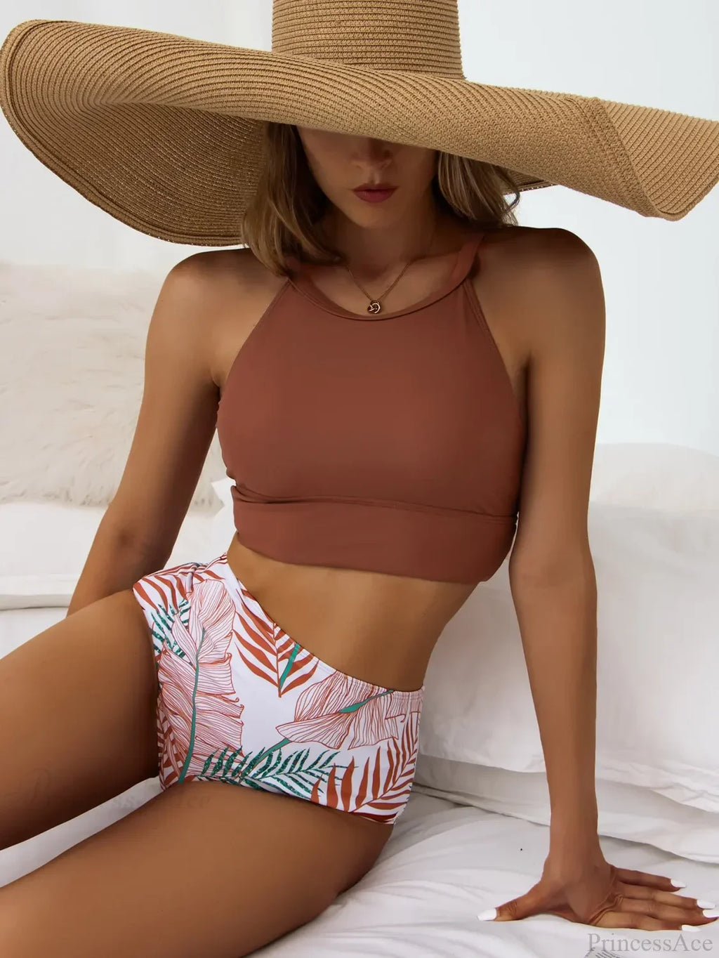 High Neck Solid Print Two Piece Set image 1