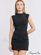 High Neck Solid Top Graceful And Bodycon Mini Skirt Set image 6