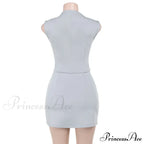High Neck Solid Top Graceful And Bodycon Mini Skirt Set image 10