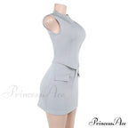 High Neck Solid Top Graceful And Bodycon Mini Skirt Set image 9