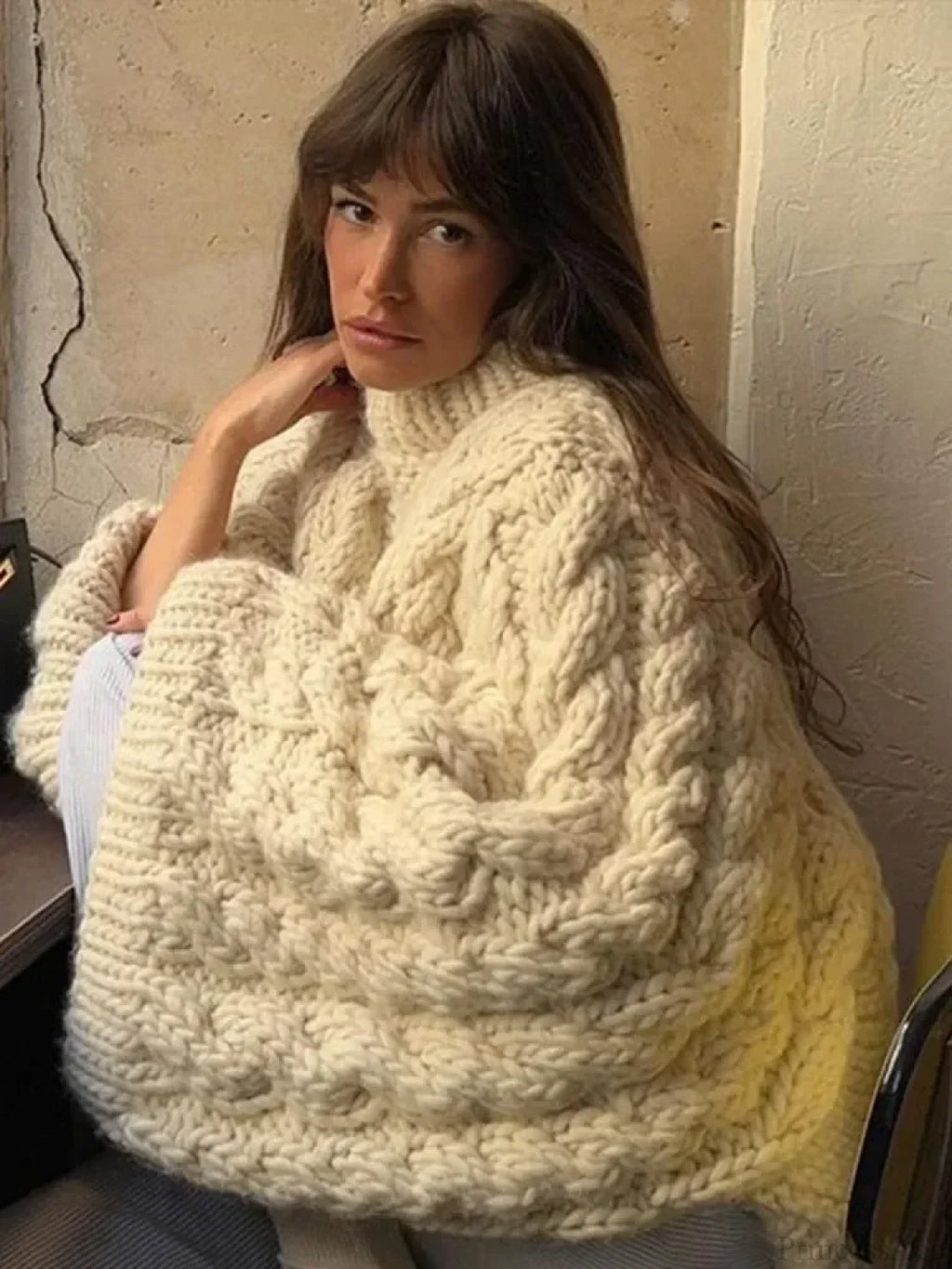 High Neck Wide Long Sleeve Loose Sweater image 4