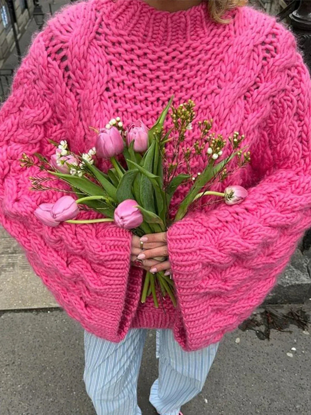 High Neck Wide Long Sleeve Loose Sweater image 5
