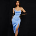 High Slit Slip Cocktail Modern Midi Dress - Black image 1