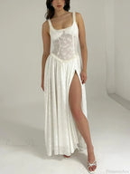 High Slit Square Collar Green Vacation Dress image 4