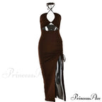 High Split Cowl Neck Open Classic Back Mini Dress - Multicolor image 3