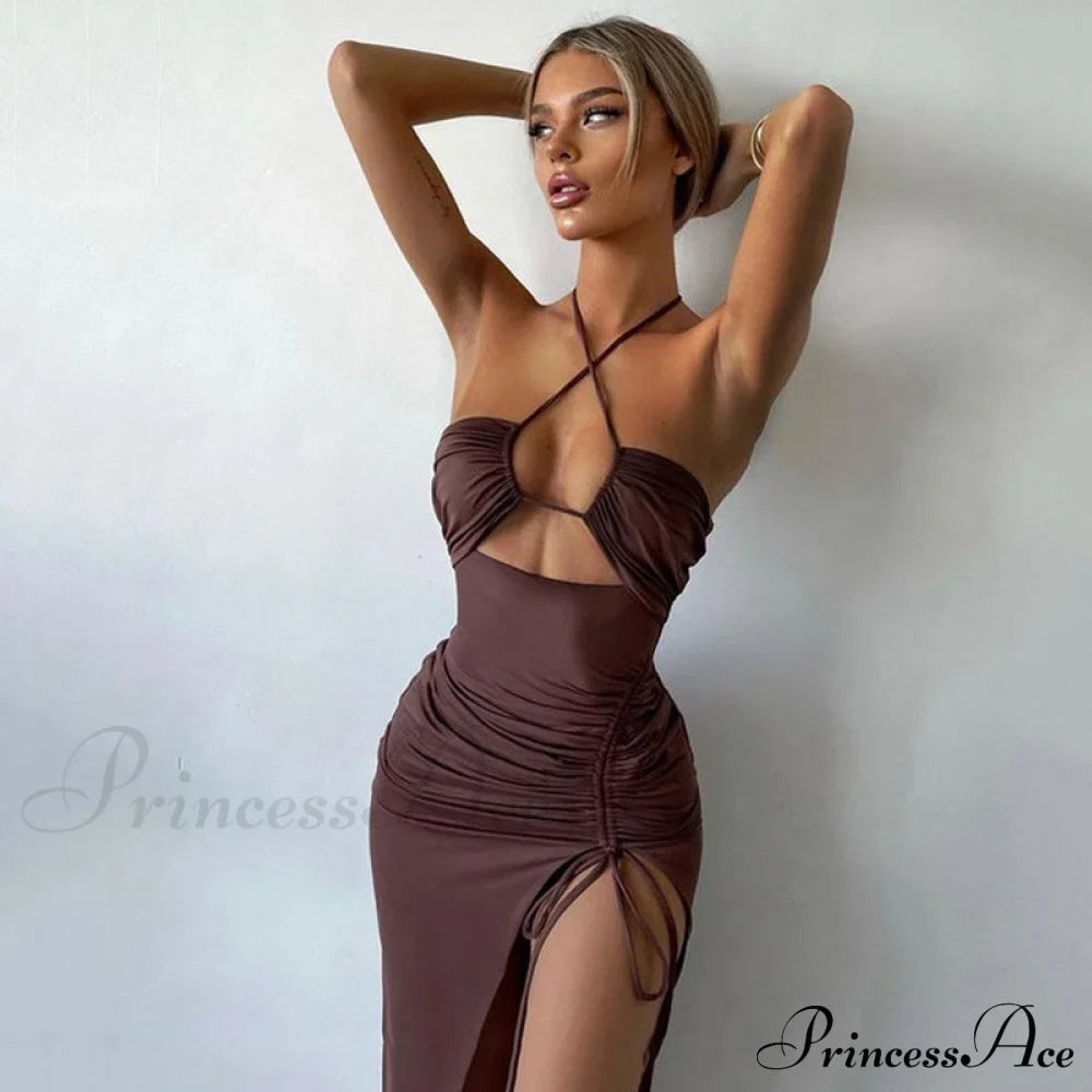 High Split Cowl Neck Open Classic Back Mini Dress - Multicolor image 2