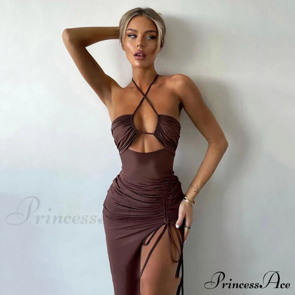 High Split Cowl Neck Open Classic Back Mini Dress - Multicolor image 1