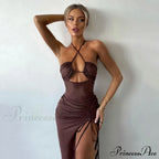 High Split Cowl Neck Open Classic Back Mini Dress - Multicolor image 1
