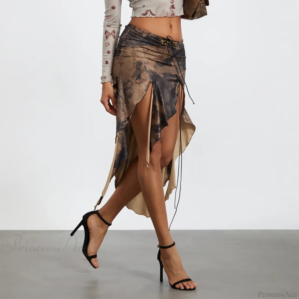 High Split Vintage Print Skirt image 5