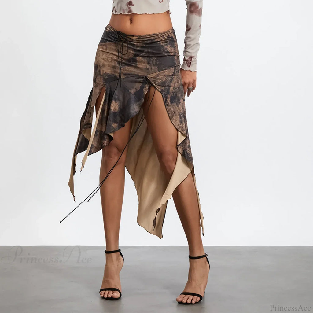 High Split Vintage Print Skirt image 3