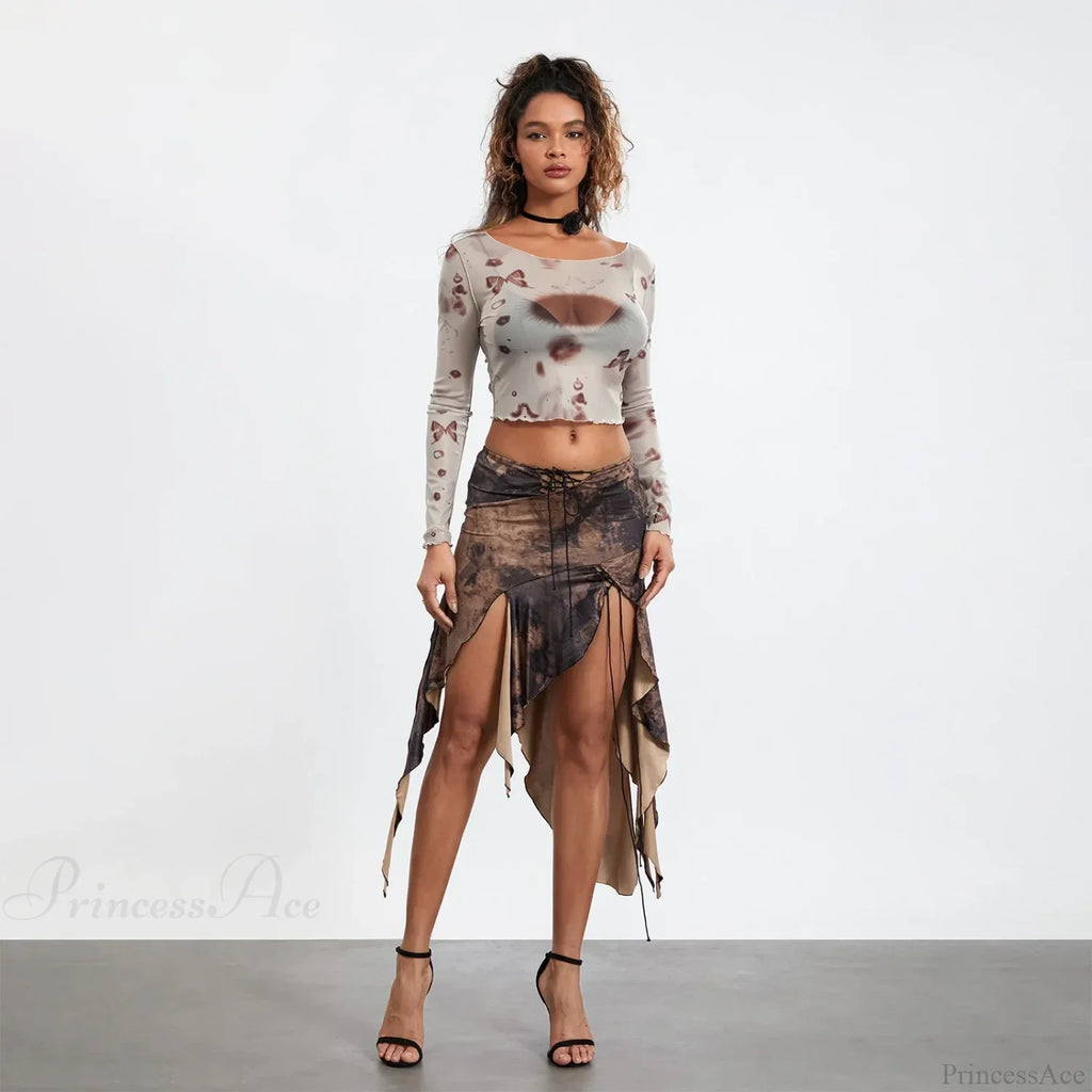 High Split Vintage Print Skirt image 6