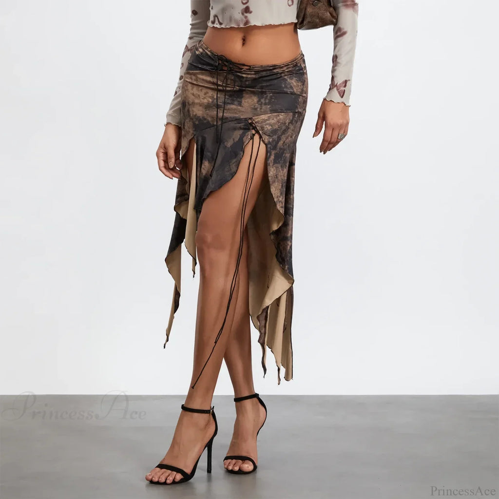 High Split Vintage Print Skirt image 4